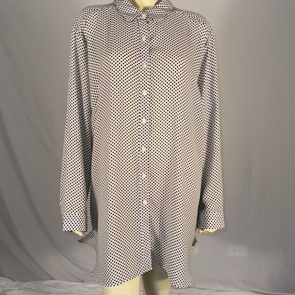 Como Blu Black and White Polka Dot Long Sleeve Chiffon Button Down Shirt Size 3X